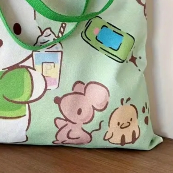 Sanrio HELLO KITTY | Pochacco Green & White Canvas Shoulder Tote ~ 🐱 🐰💝🎁 - Picture 3 of 4
